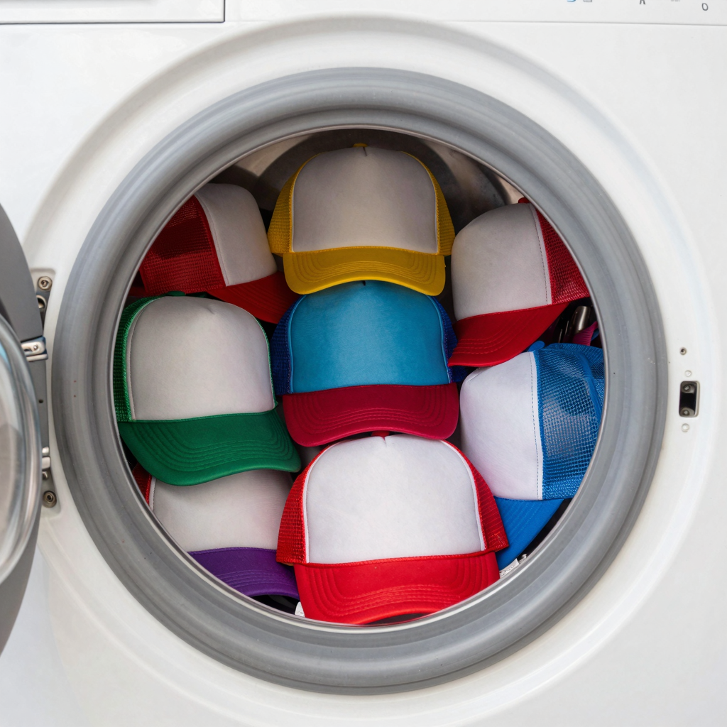 Washing machine filled with trucker hats