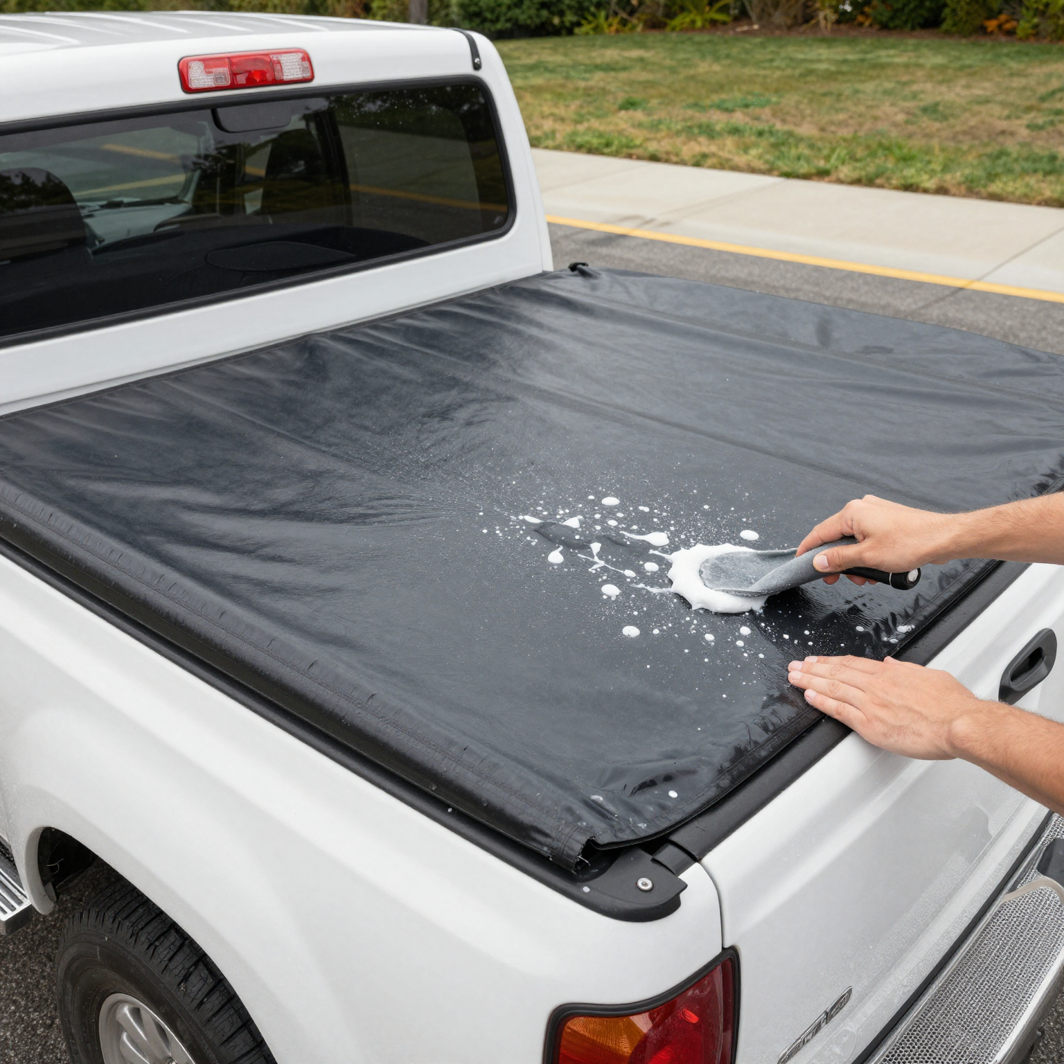 Hand washing truck with tonneau cover