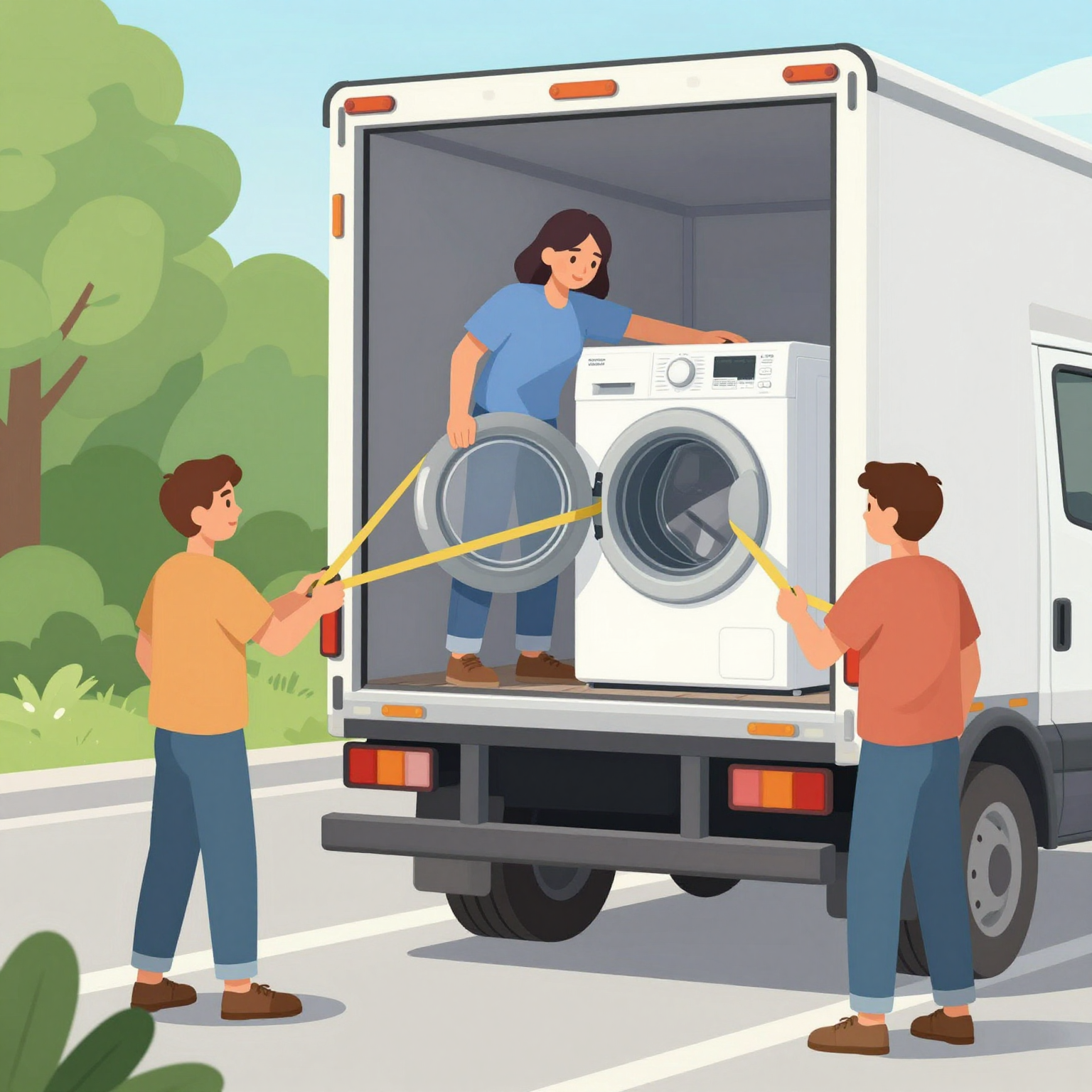 Safety precautions for loading a washer into a truck