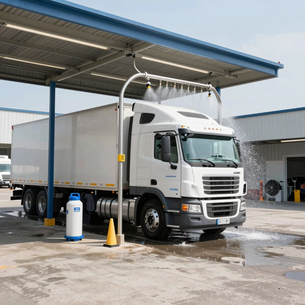 Visual representation of a semi truck wash setup