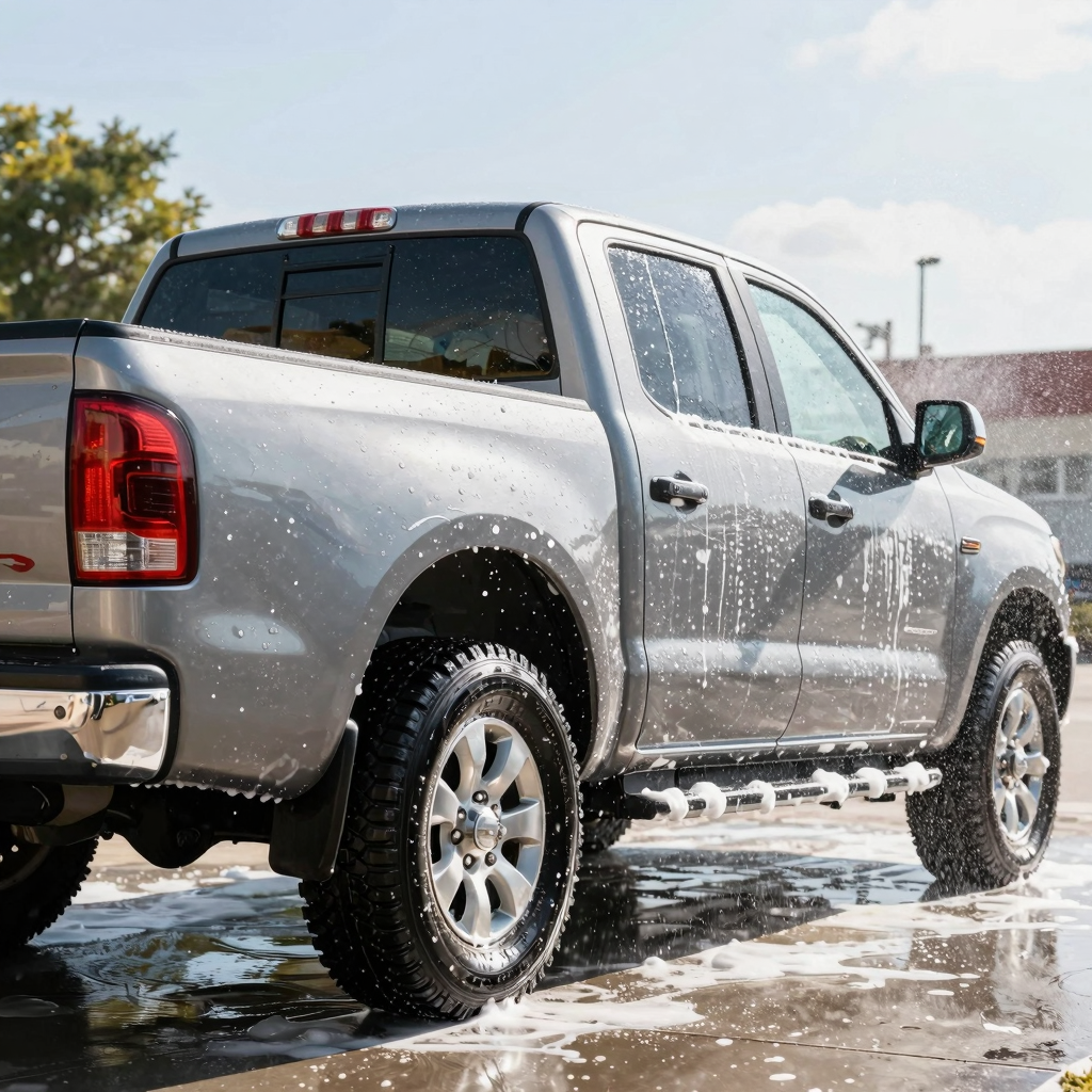 A clean pickup truck being washed