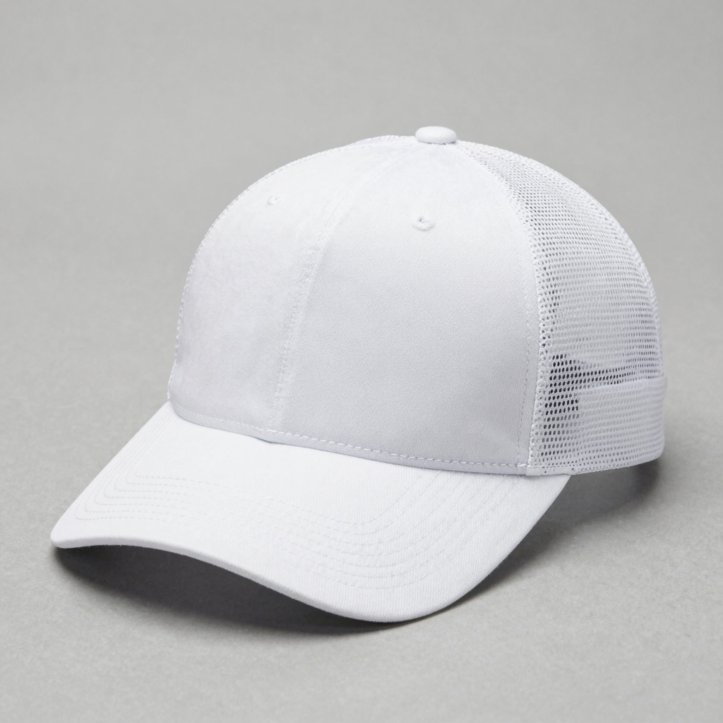 Clean white mesh trucker hat