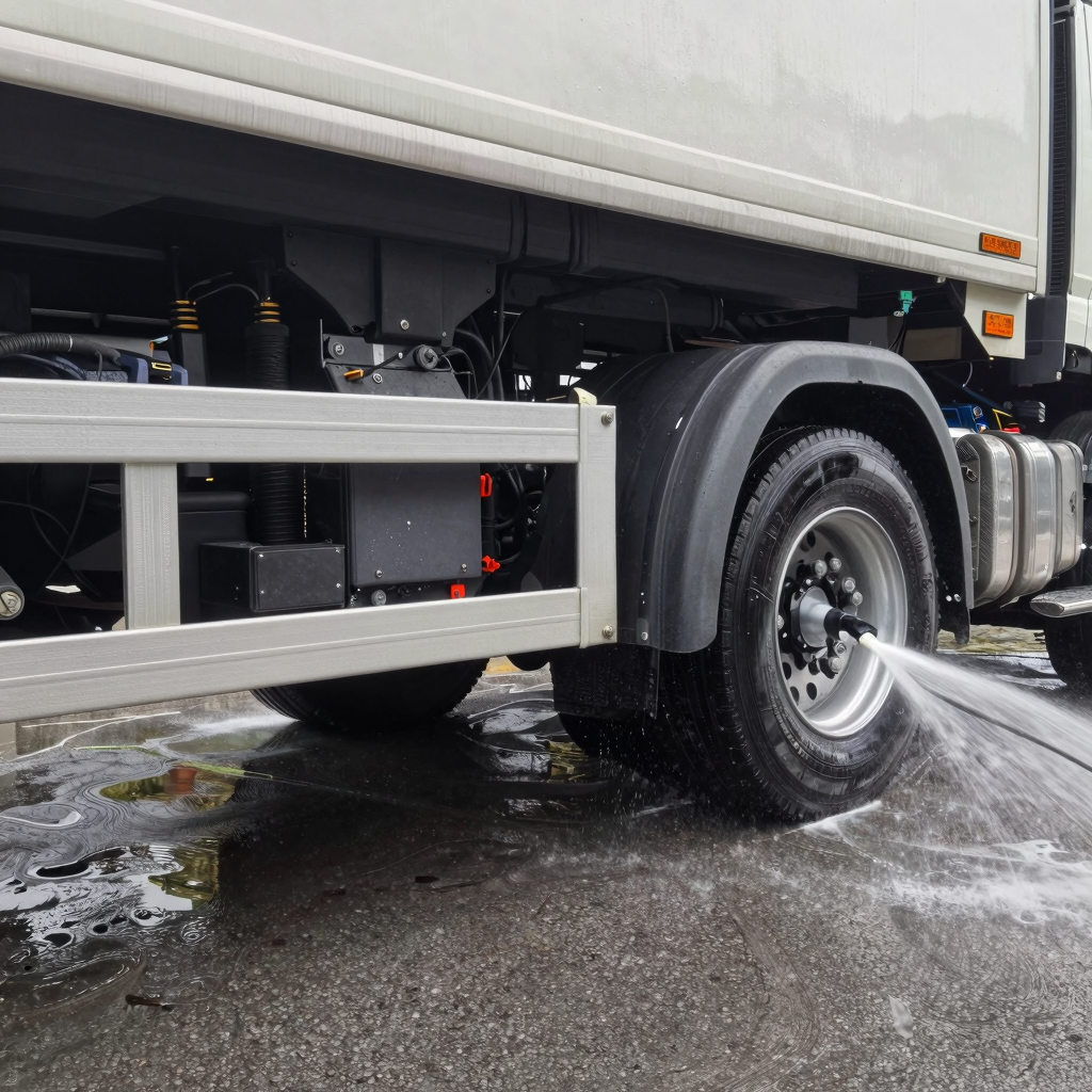 Illustration of a truck being washed undercarriage