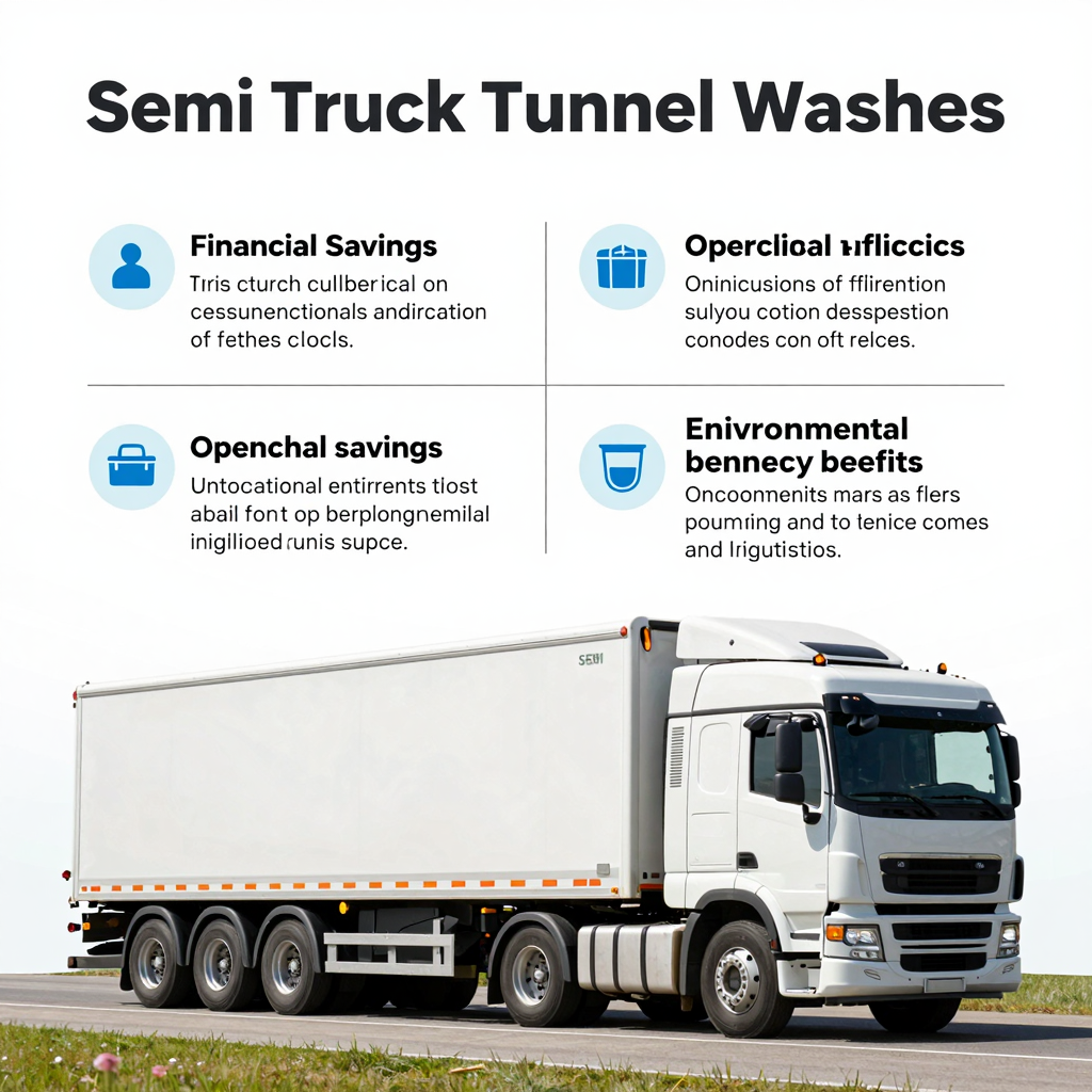 Infographic illustrating the benefits of semi-truck tunnel washes in logistics