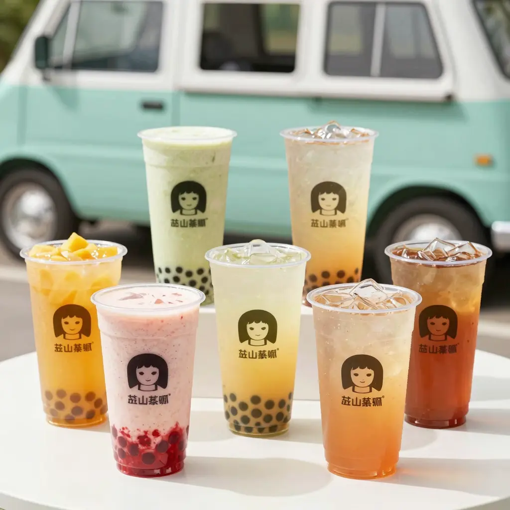 Image of beverages in clear plastic cups