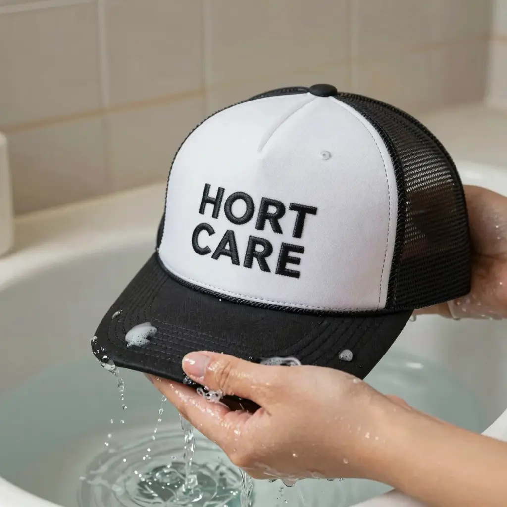 Hand washing a trucker hat