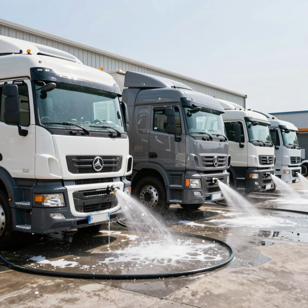 Trucks being washed