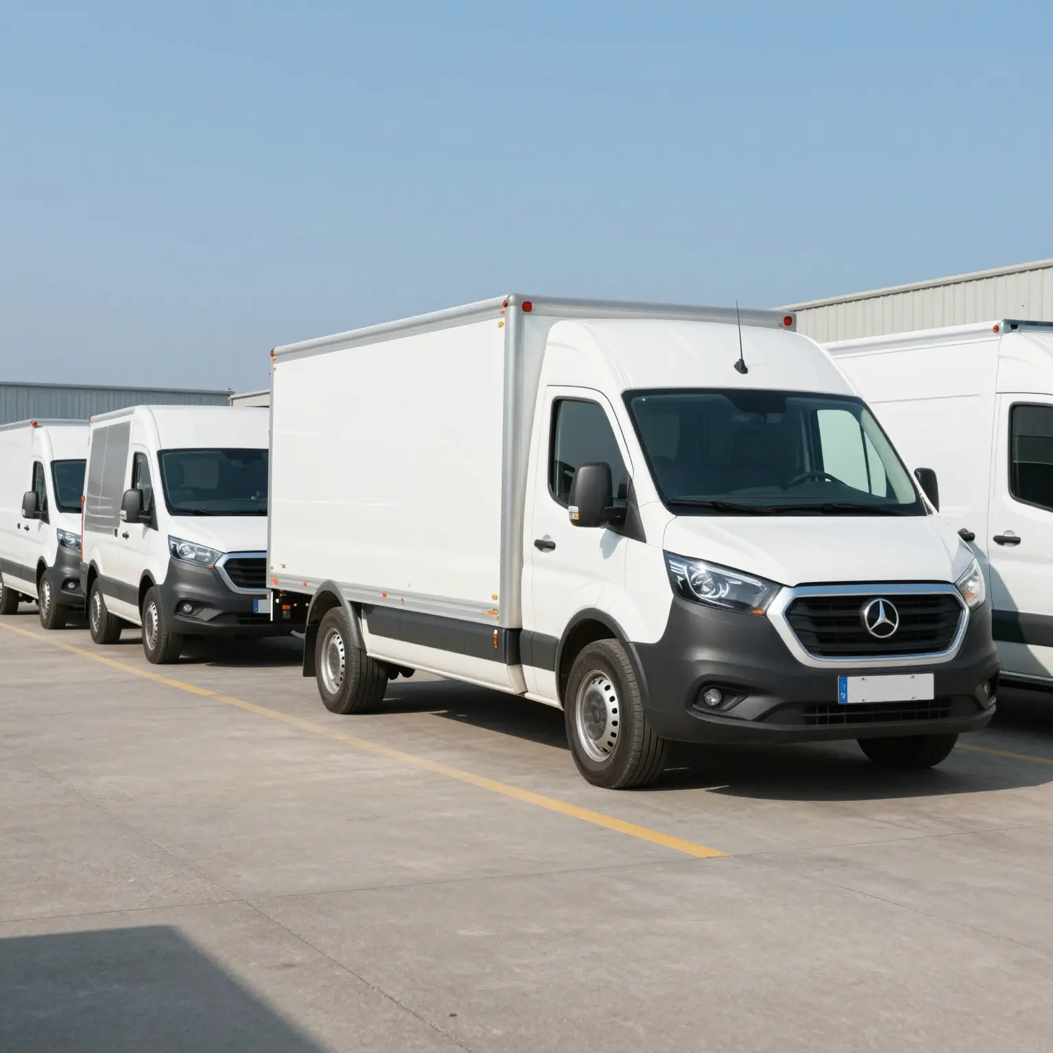 A clean truck parked in a logistics yard, showcasing a modern fleet